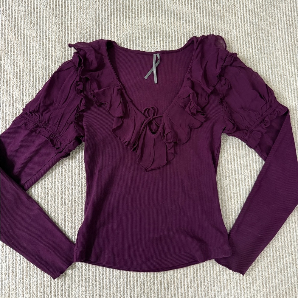 Anthropolgie Long-Sleeve Purple Ruffle Blouse